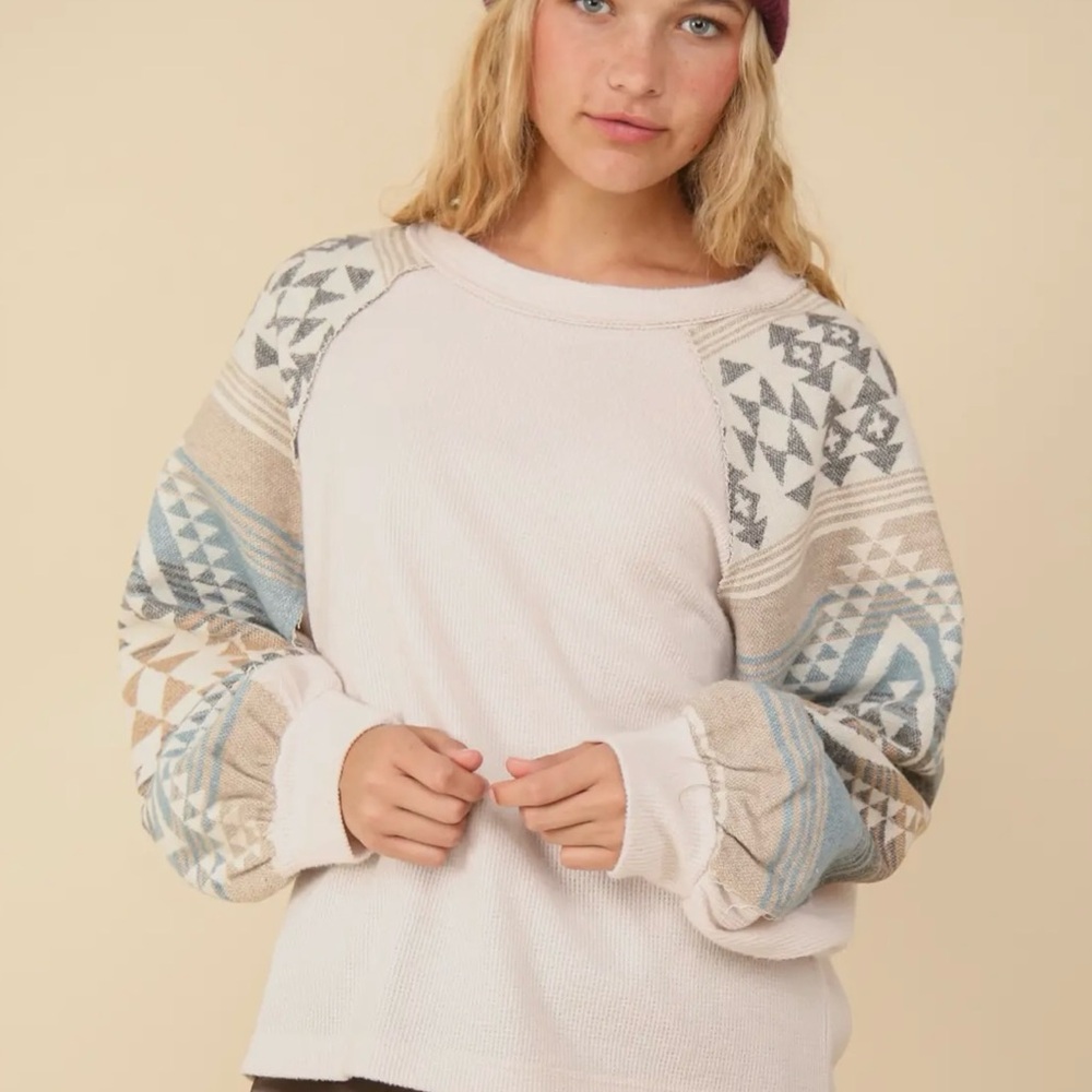 Patterned Sweater with Geometric Sleeves